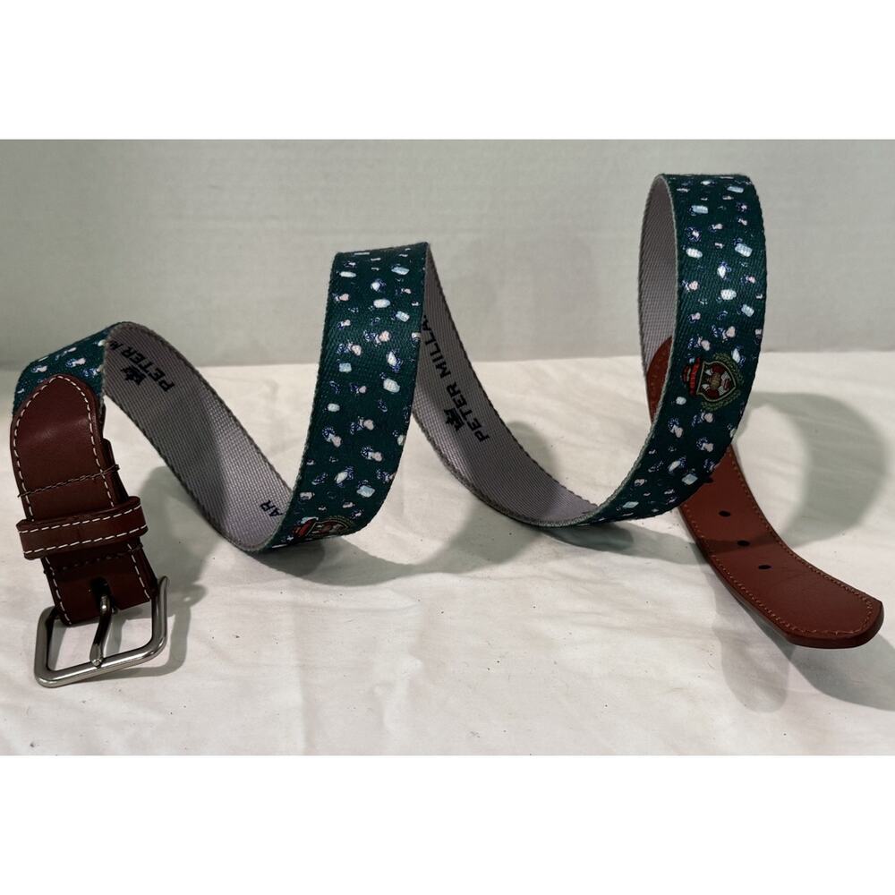 Peter Millar Crown Golf Brown Leather Green Cocktail Beach USA Made Belt Size 40
